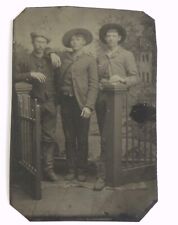 Antique 1890s Tintype Victorian Wild West Men Buddies American Frontier Workwear picture