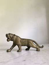 Vintage Brass Prowling Tiger Statue  7.5. “x 3.5” Mouth Open picture