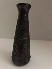VTG BLACK OAXACA MEXICAN FOLK POTTERY  ETCHED ROSES 6” HAND CRAFTED BUD VASE picture