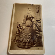 CDV Great Advertisement , Macomb, ILL, ID VICTORIAN Young Lady, Draped Dress picture