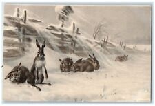 c1910's Ulreich Art Munk Bunnies Rabbit Winter Scene Unposted Antique Postcard picture