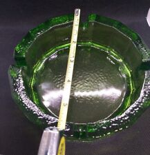 BLENKO Emerald Green Glass Vintage Large Retro Textured Ashtray Heavy 6” *Flaw picture