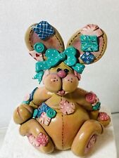 BUNNY Rabbit Easter Artist Joanie Brooks signed sculpted clay 5.5” picture