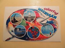 Colorful Michigan vintage postcard artist palette views 1963 picture