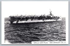 Postcard USS Langley CVL 27Navy Aircraft Carrier War Ship Military WWII RPPC picture