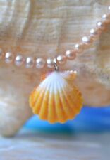Yellow Hawaiian Sunrise Shell on 18-inch Pink Freshwater Pearl Necklace picture
