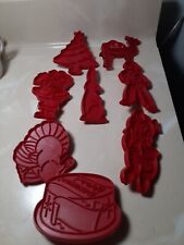 8 Vtg lg Red Cookie Cutters Birthday, Santa, turkey pig bunny camel + w/handles picture