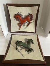 VTG PAIR BURWOOD PRODUCTS MCM 3D ARABIAN HORSES ARABESQUE WOOD WALL ART PLAQUE picture
