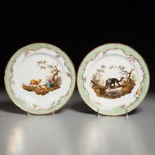 Pair 2 Coalport English Porcelain Allegory Plates Ex Manheim 19th C Antique picture