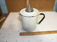 Vintage White & Black Enamel Coffee Pot Percolator w/ Glass Top picture