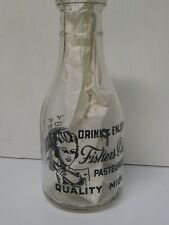 VINTAGE FISHER DAIRY glass milk bottle, crystal falls, michigan picture