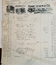 Antique Invoice Sales Receipt ISAAC LESEM CO Noxall Garments Pants 4/7/1894 picture