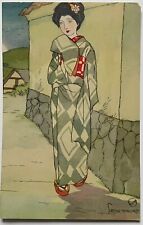 Iwata Sentaro Japanese POST CARD- 1920s - woman walking picture