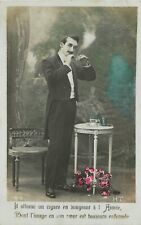 RPPC Postcard Belgium Brussells hand tint man smoking cigar 1910 23-6960 picture