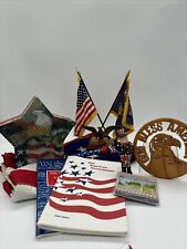 Lot Of Patriotic Items 3x5 Flag, Lang Votives, Desk Flag Set, Uncle Sam, Pen, picture