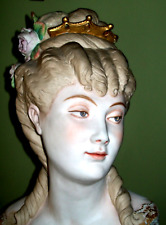 ANTIQUE FRENCH PARIS LIMOGES BEAUTIFUL LADY QUEEN BISQUE BUST FIGURINE picture