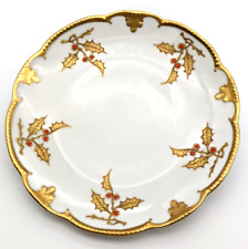 Antique Hand Painted Limoges Porcelain Poinsettia Gold Gilt Plate AK CD France picture