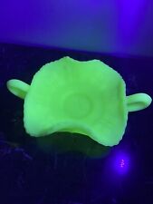 Fenton Butterfly Uranium Glass Double Handed Satin Custard Glass Candy Dish VTG picture