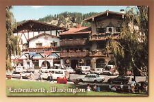 Postcard WA Leavenworth Bavarian-styled village Cascade Mountains Automobiles picture