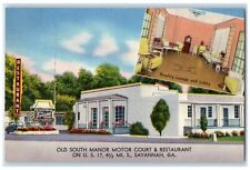 c1940's Old South Manor Motor Court And Restaurant Savannah Georgia GA Postcard picture