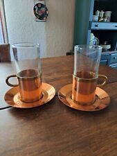 Vintage Beucler Turkish coffee mugs Copper / cork and glass Set of 2 with plates picture