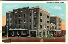 Hotel Warren Liberal Kansas Vintage Postcard 1940's Cars Street Scene  picture