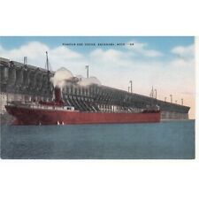 Famous Ore Docks Escanaba Michigan Vintage Postcard Lithograph Ship In Front picture