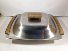 Vintage Stainless Steel Serving Bowl Wooden Handles with Lid Denmark picture