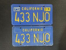 CALIFORNIA LICENSE PLATE PAIR BLUE 433 NJO DECEMBER  1994 LICENSE PLATE CAR TAG picture