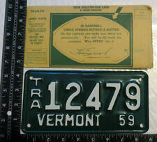 1959 59 VERMONT VT TRAILER TRL LICENSE PLATE TAG - MINT NOS ENVELOPE - #12479 picture