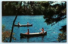 POSTCARD Caro Michigan Women Canoeing on a Lake Bright Blue Water picture