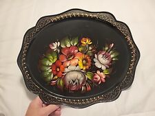 Vintage Hand Painted Zhostovo Russian Floral Metal Serving Decorative Tray 15x12 picture