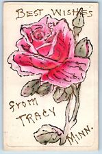 Tracy Minnesota Postcard Best Wishes Roses Embossed Glitter 1910 Vintage Antique picture