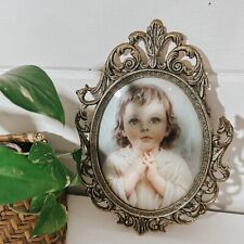 Vintage Antique Ornate Framed Child Praying Bubble Glass, Convex Glass picture