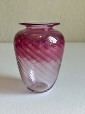 Small Art Glass Vase Vintage with Iridescent Pink Swirls And Twist Technique picture