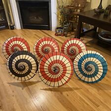 Lot Of 6 Vintage Paper Swirl Umbrella Parasol Bamboo Wood Handle picture