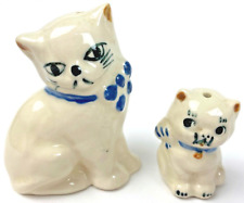 Vintage 1940's Cat Kitten White Cobalt Blue Salt and Pepper Shakers Repaired picture