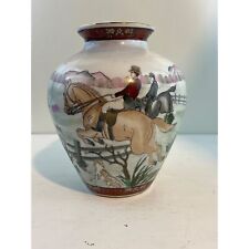 Vintage Large Asian Porcelain Vase Equestrian English Fox Hunt Scene picture