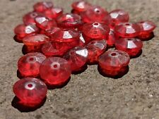 Antique Bohemian Red Vaseline Glass Faceted Flat Bicone Disc ca late 19th c picture