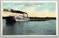 Postcard Memphis TN Largest Coal Barge on the Mississippi River Steamboat picture