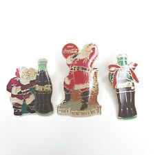 3 Vtg 80s 90s Coca Cola Christmas Santa Claus Bottle Bow Lapel Hat Pins  picture