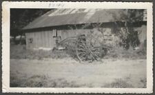 Abandoned Country Tin Roof Barn Farm Machinery in Weeds 1949 Original Snapshot picture