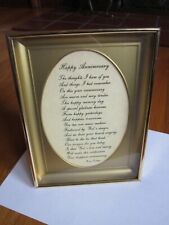 Vintage Happy Anniversary Framed Poem Perry Tanksley Gold Gift Rememberance picture