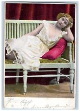 Hungary Postcard Pretty Woman Lying Down On Sofa c1905 Posted Antique picture