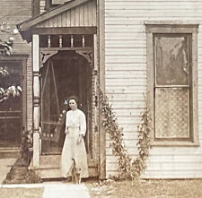RPPC Photo Lady Cat at her Feet Tent in Side Yard Victorian 2 Story Home 1904-18 picture
