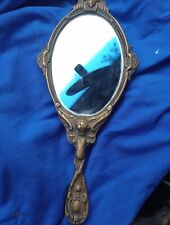 Vintage French Bronze With Patina Hand Mirror Ornate Decorative picture