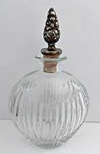 Vintage Round Glass Decanter Incised Ribs with Pewter Grapevine Cork Stopper picture
