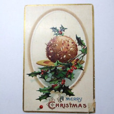 Antique Postcard Ellen Clapsaddle Christmas Plum Pudding Holly Embossed Gilded picture