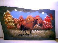 Donkey in Autumn hand painted Slate Painting farm animal rock wall art picture