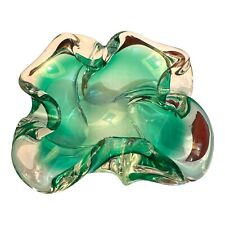 Vintage Murano? Ashtray Art Glass Heavy Green Art Glass Ashtray Bowl Dish MCM picture